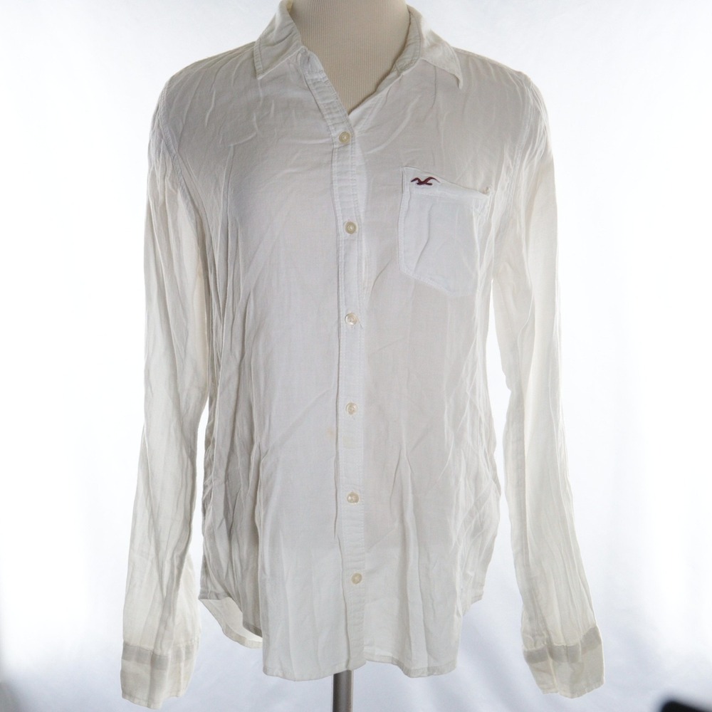 Hollister Shirt Womens L White Button-Up Long Sleeve Collared 100% Cotton